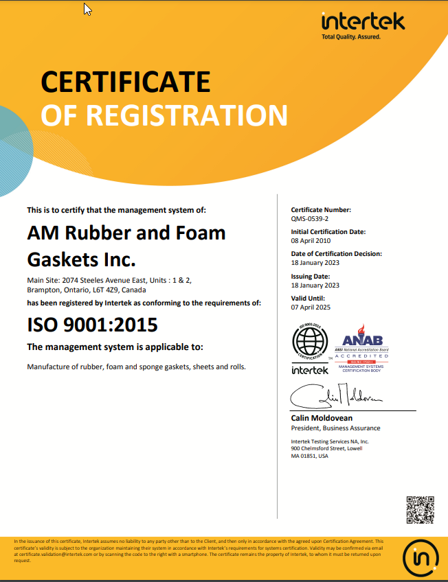 gasket manufacturer Canada Certification